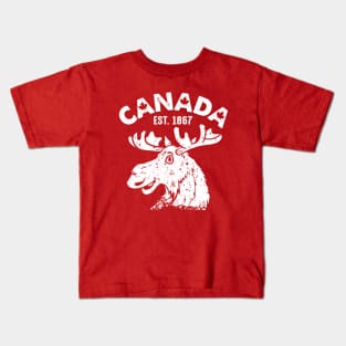 Vintage Canada Flag Moose - Cool Red Maple Leaf Kids T-Shirt